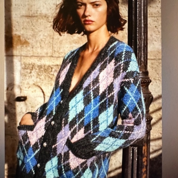 NWT. Zara Argyle Sweater/ Cardigan. - Picture 4 of 7